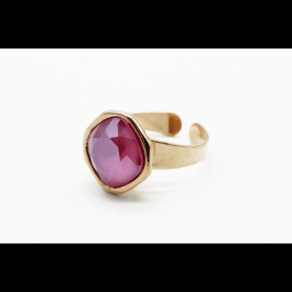 Pink Crystal Cocktail Ring | Adjustable Gold Tone Statement Ring | Romantic Gift - Picture 5 of 6